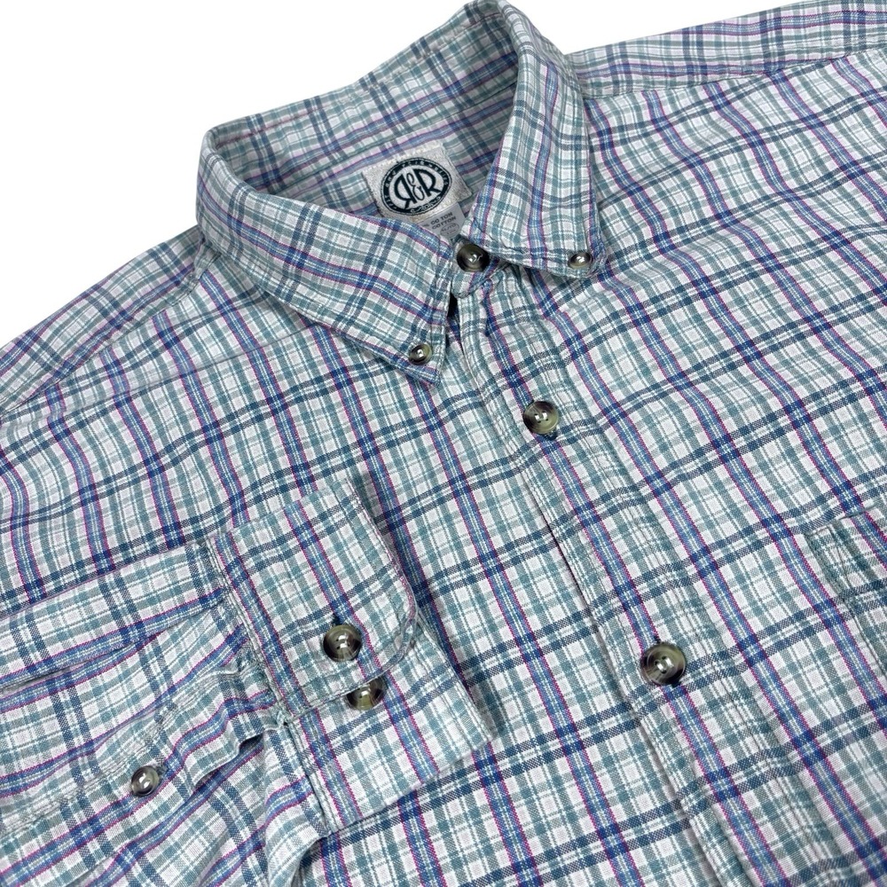 R&R Casuals Men XL Plaid Button Down Shirt 100% Cotton Preppy Long Sleeve